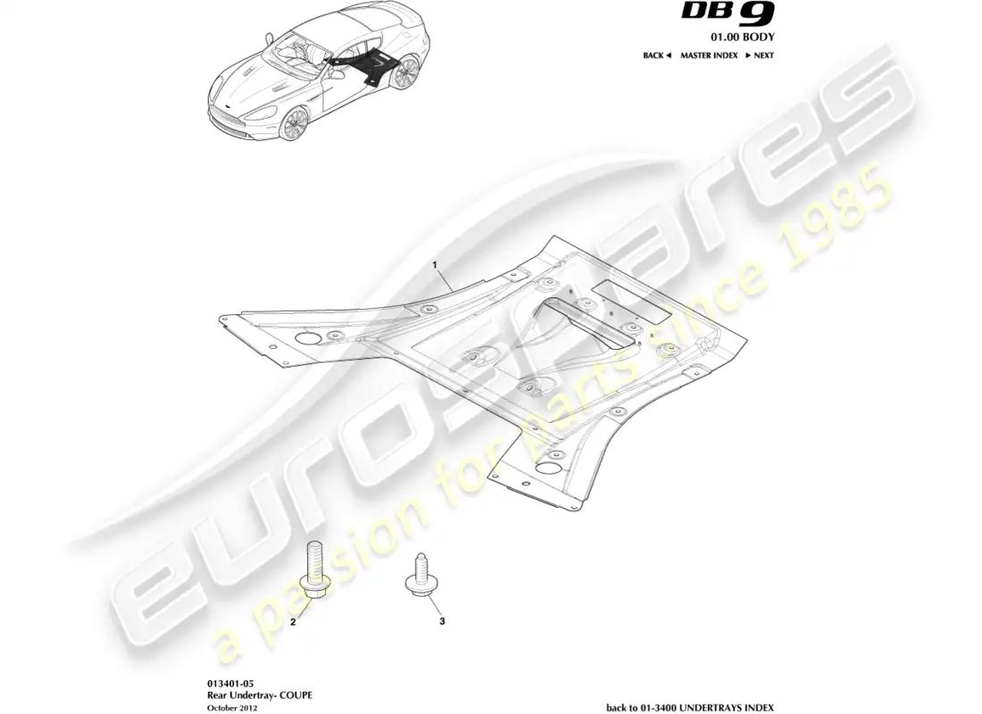 aston martin db9 (2013) rear undertray, coupe parts diagram