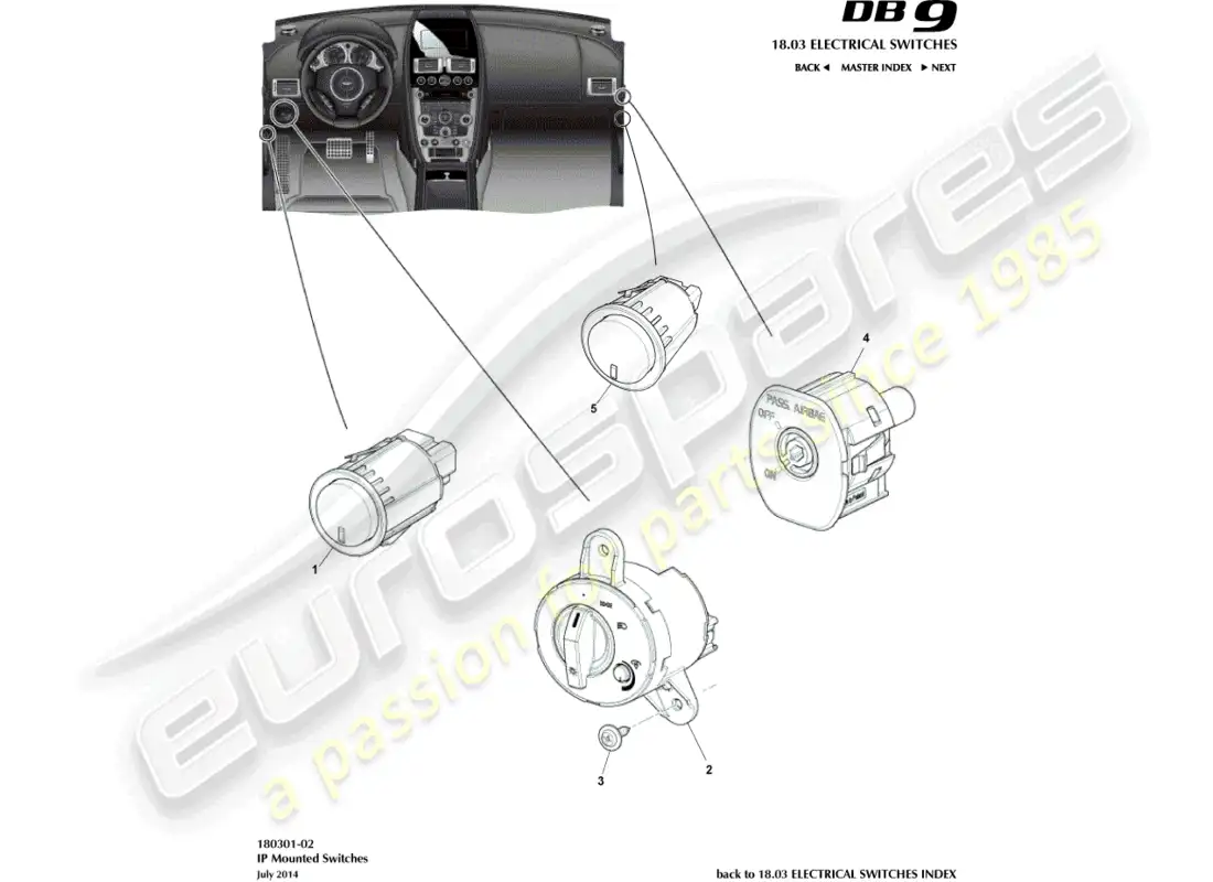 aston martin db9 (2014) ip switches parts diagram