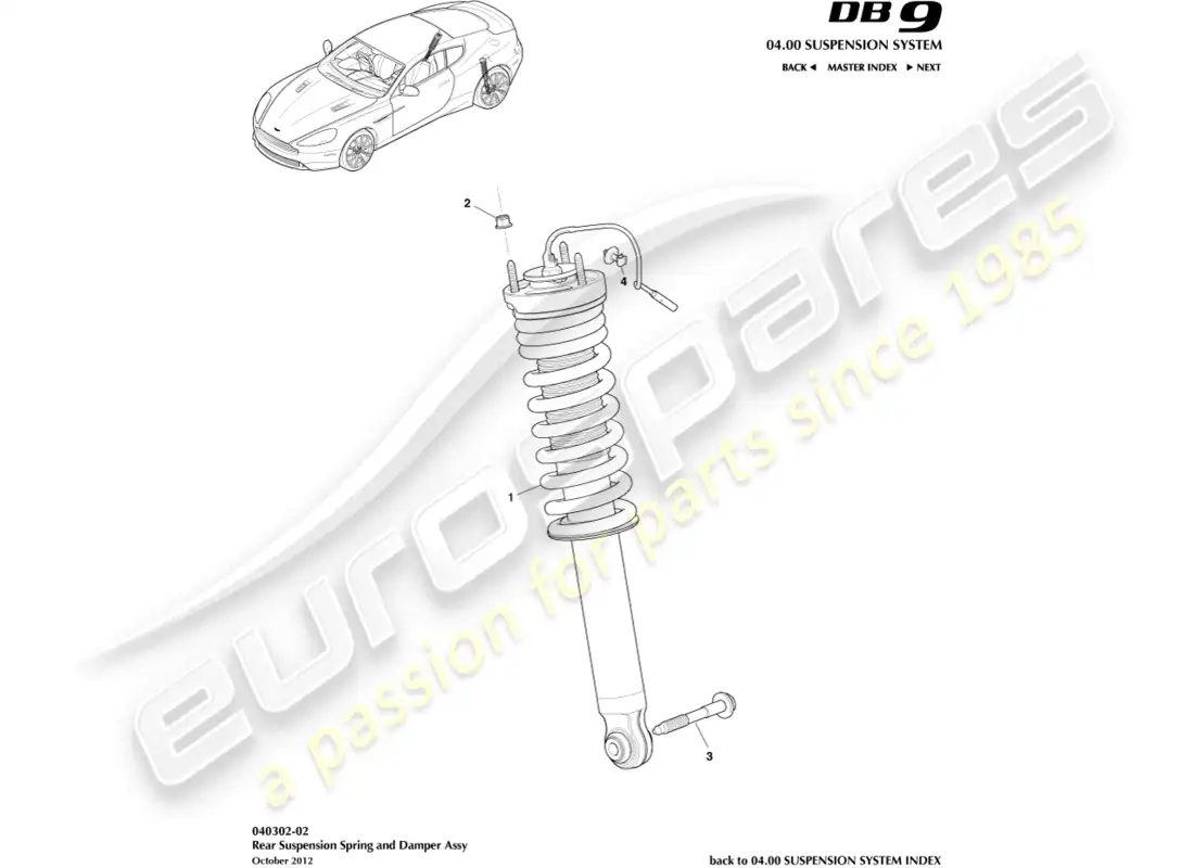 aston martin db9 (2013) rear spring & damper parts diagram