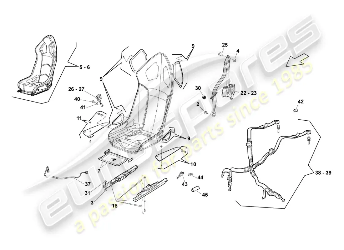 lamborghini superleggera (2008) sports seat parts diagram