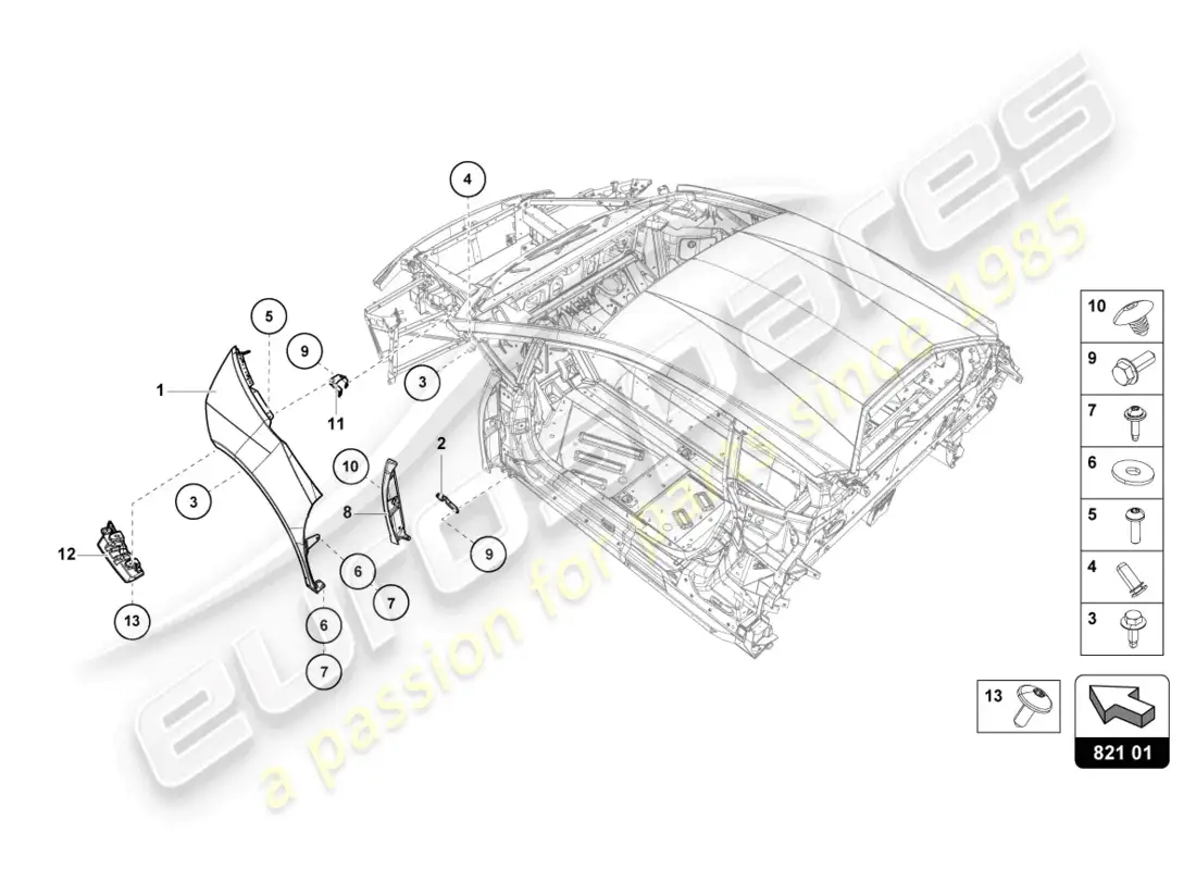 lamborghini evo coupe (2022) wing protector front parts diagram
