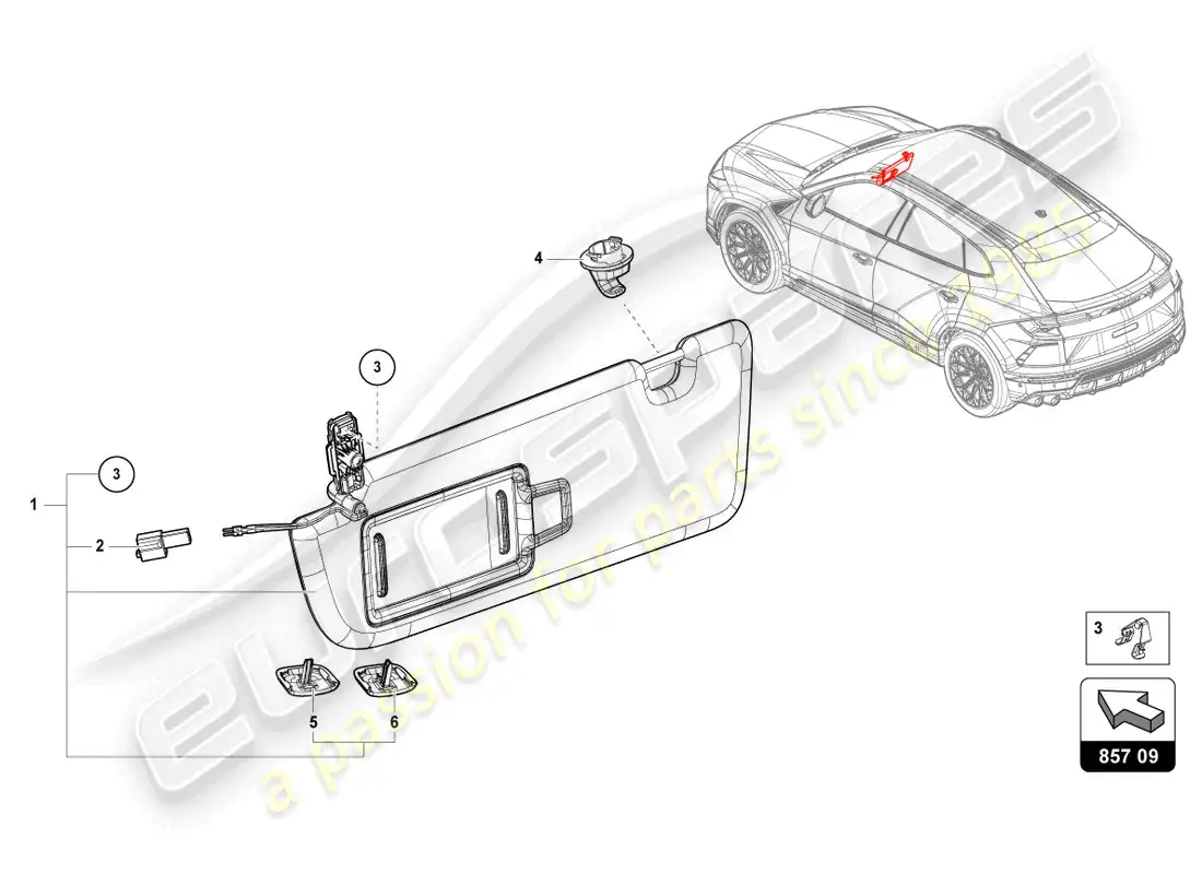 lamborghini urus performante (2024) sun visor parts diagram