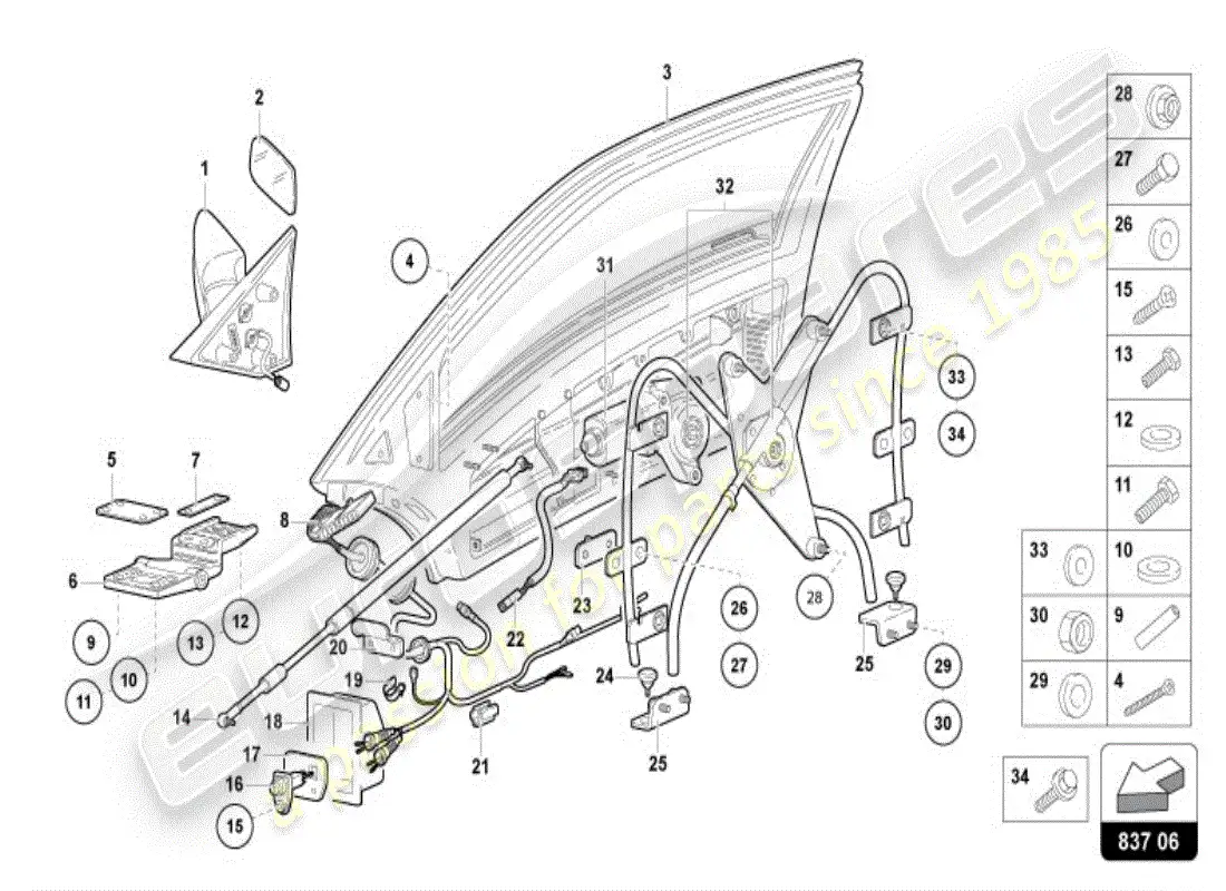 lamborghini diablo vt (1996) door and exterior mirror parts diagram