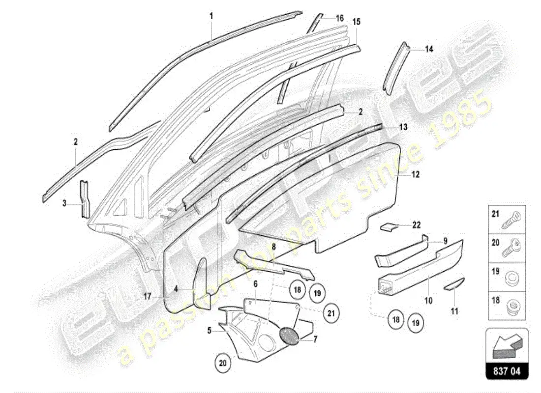 lamborghini diablo vt (1996) driver and passenger door parts diagram