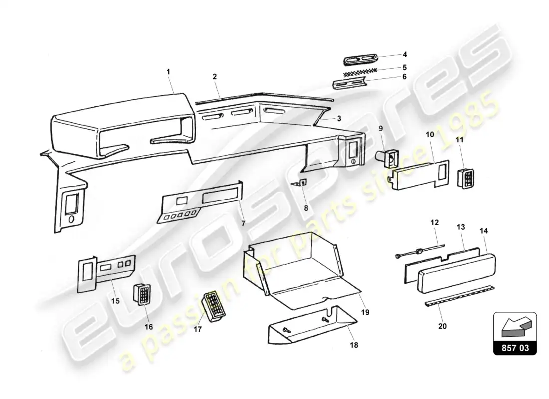 lamborghini countach 25th anniversary (1989) dashboard parts diagram