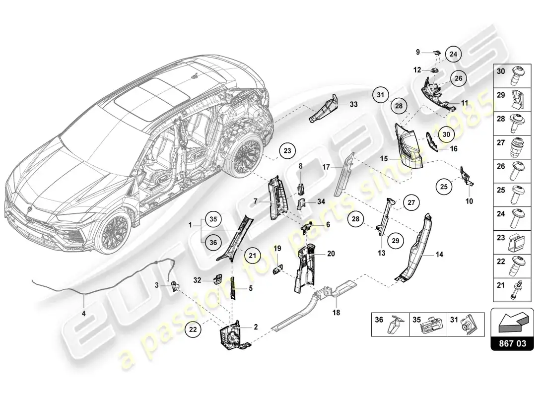 lamborghini urus s (2023) pillar trim parts diagram
