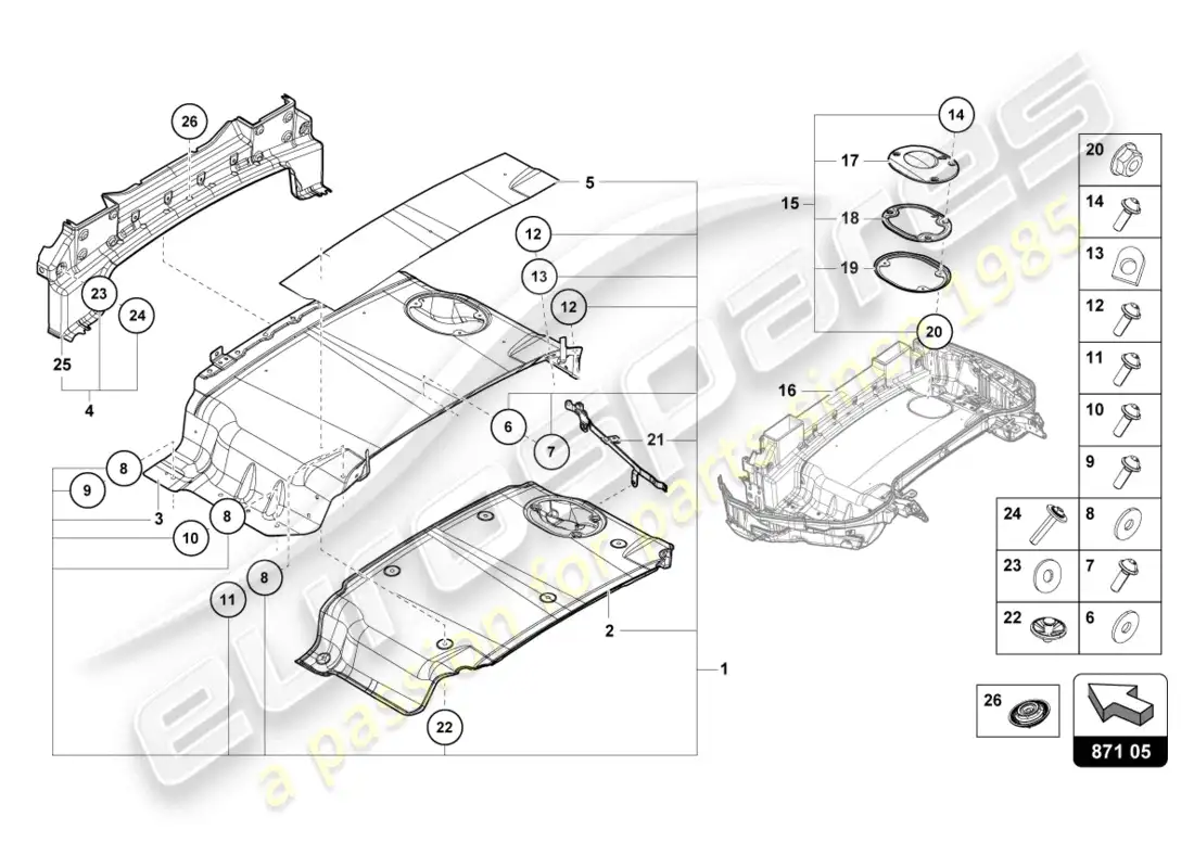 lamborghini evo spyder (2021) soft top box tray single parts parts diagram
