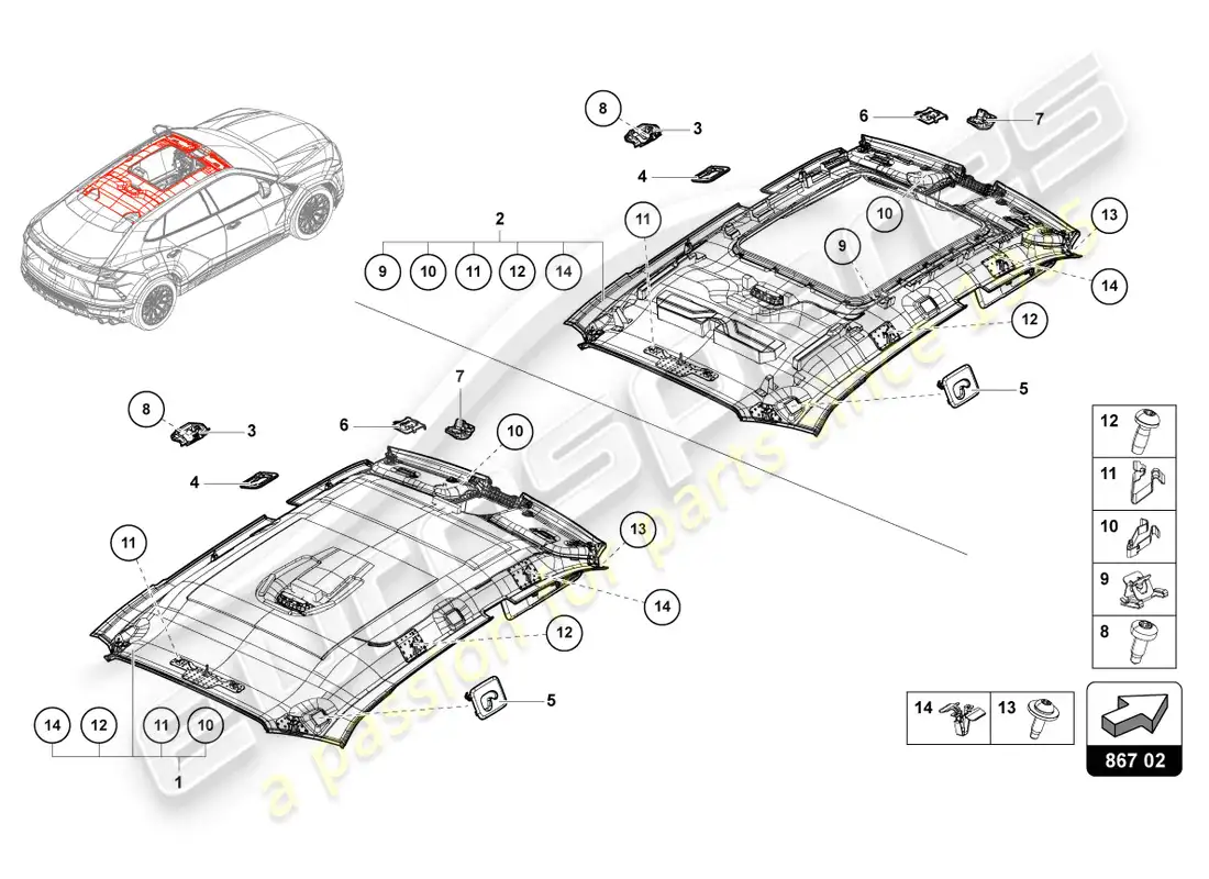 lamborghini urus s (2023) roof trim parts diagram