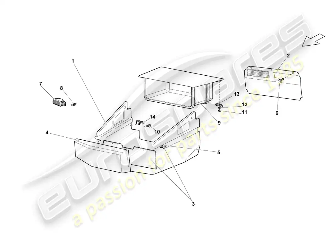 lamborghini lp640 roadster (2007) luggage boot trims parts diagram