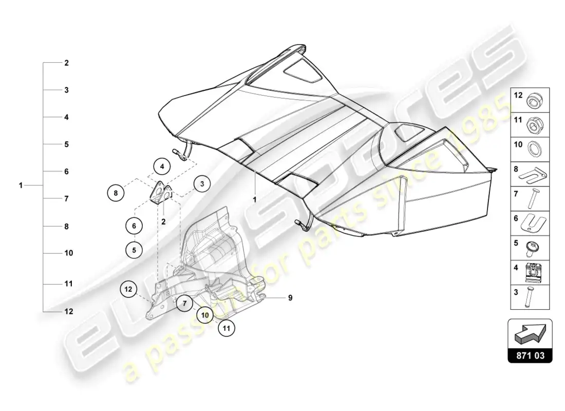 lamborghini evo spyder (2021) cabrio top stowage box cover parts diagram