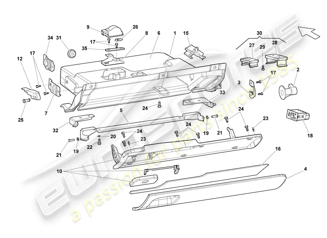 lamborghini gallardo coupe (2004) glove compartment parts diagram