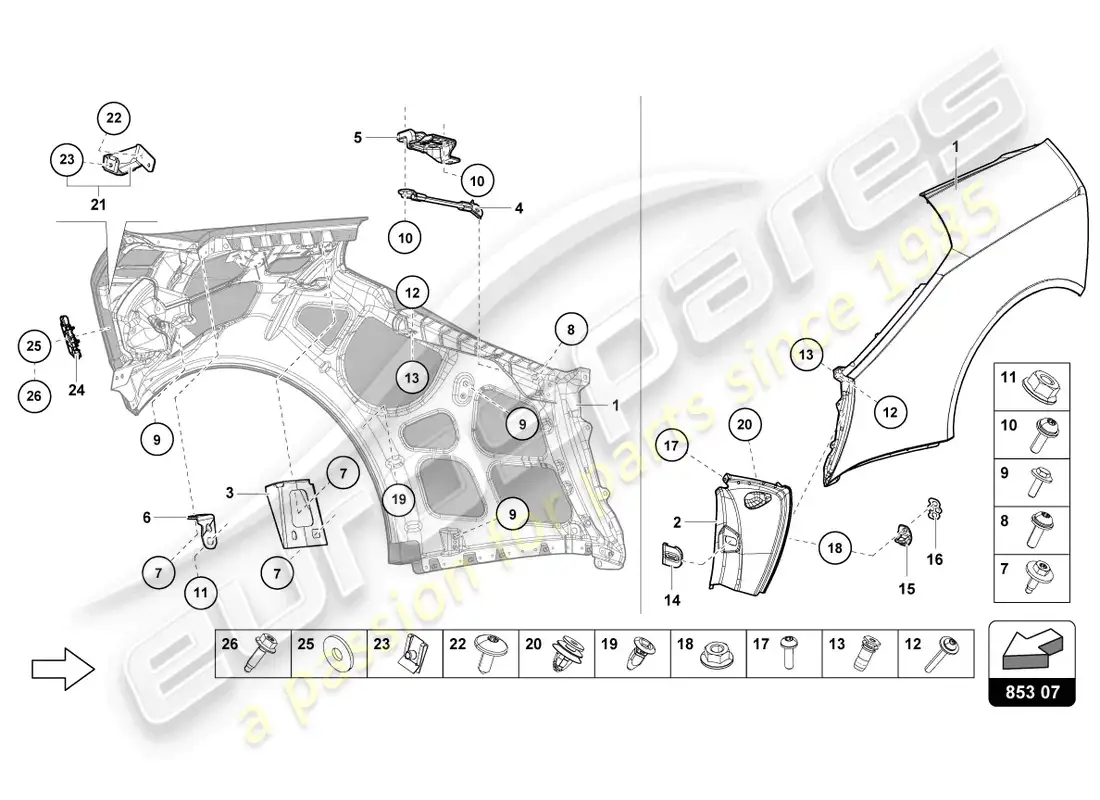 lamborghini evo spyder 2wd (2022) wing protector parts diagram