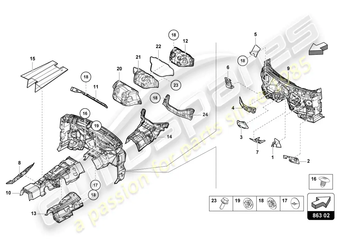 lamborghini urus s (2023) sound absorber for floor, bulkhead and tunnel parts diagram