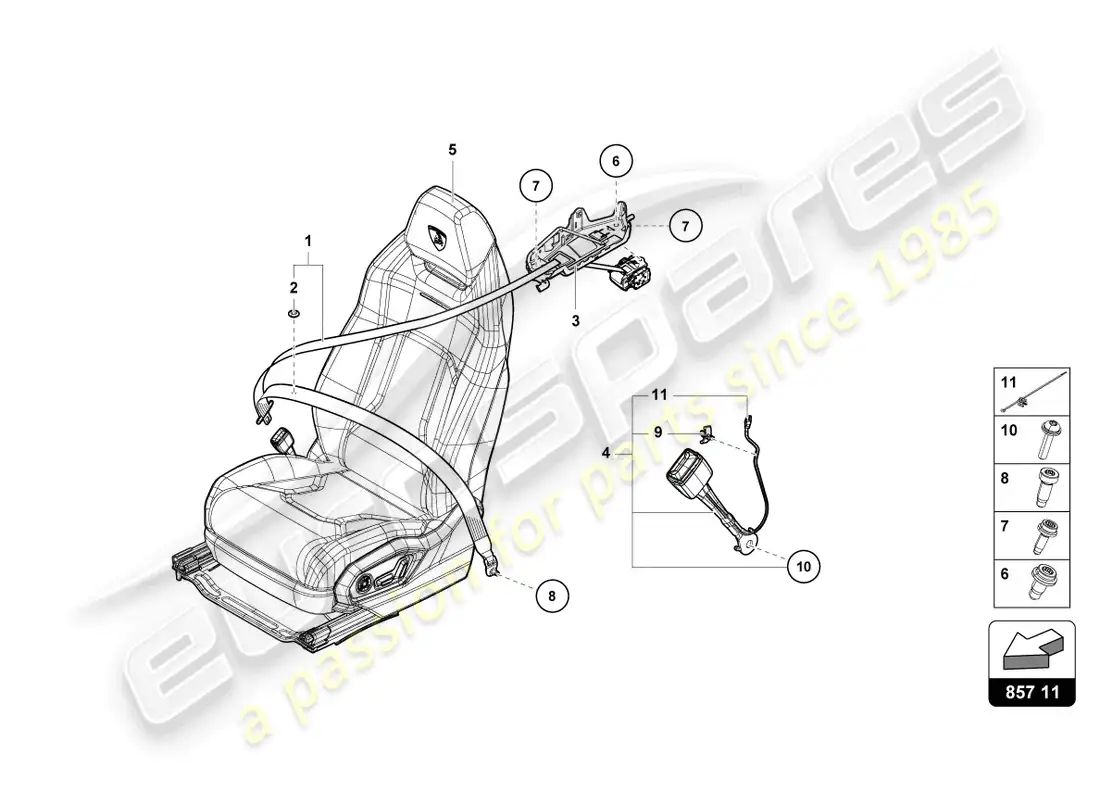 lamborghini urus performante (2024) three-point safety belt rear parts diagram