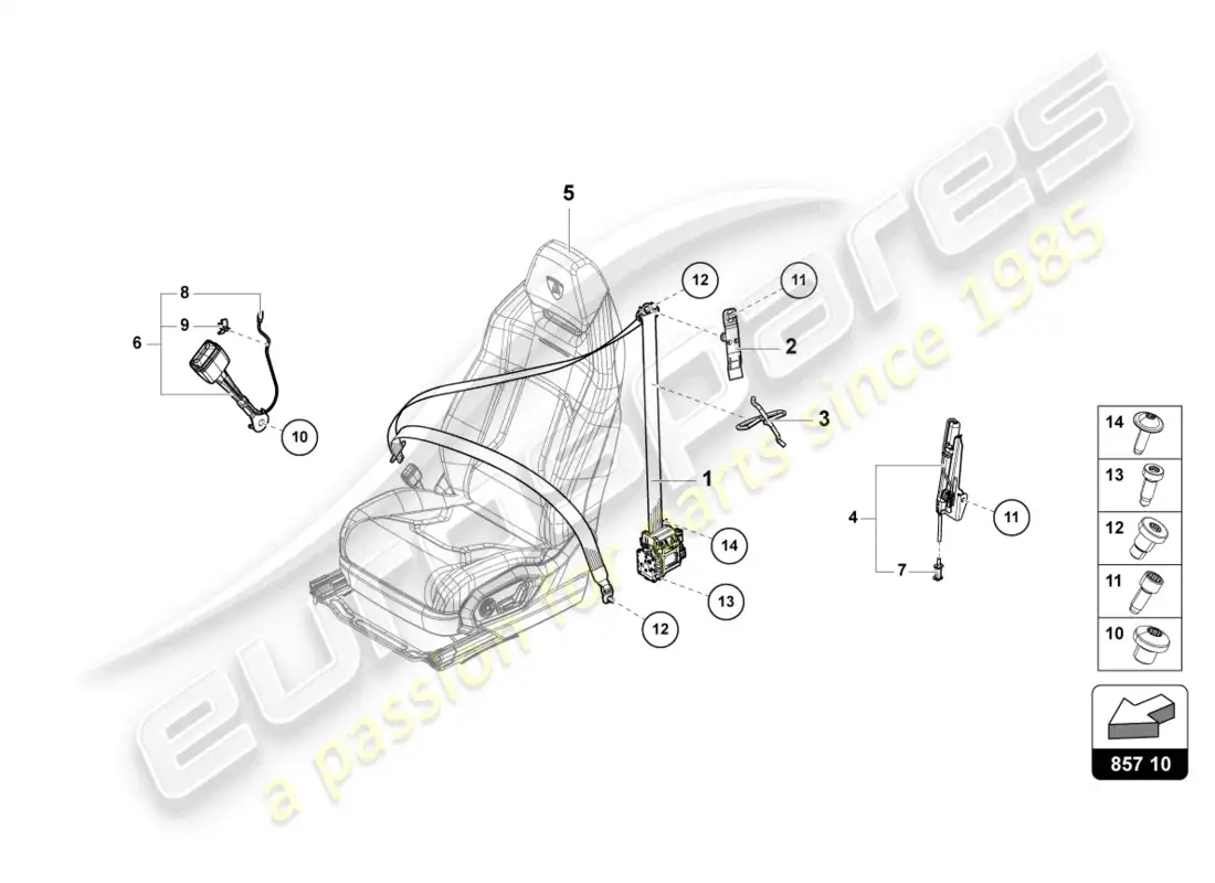 lamborghini urus performante (2024) three-point safety belt front parts diagram