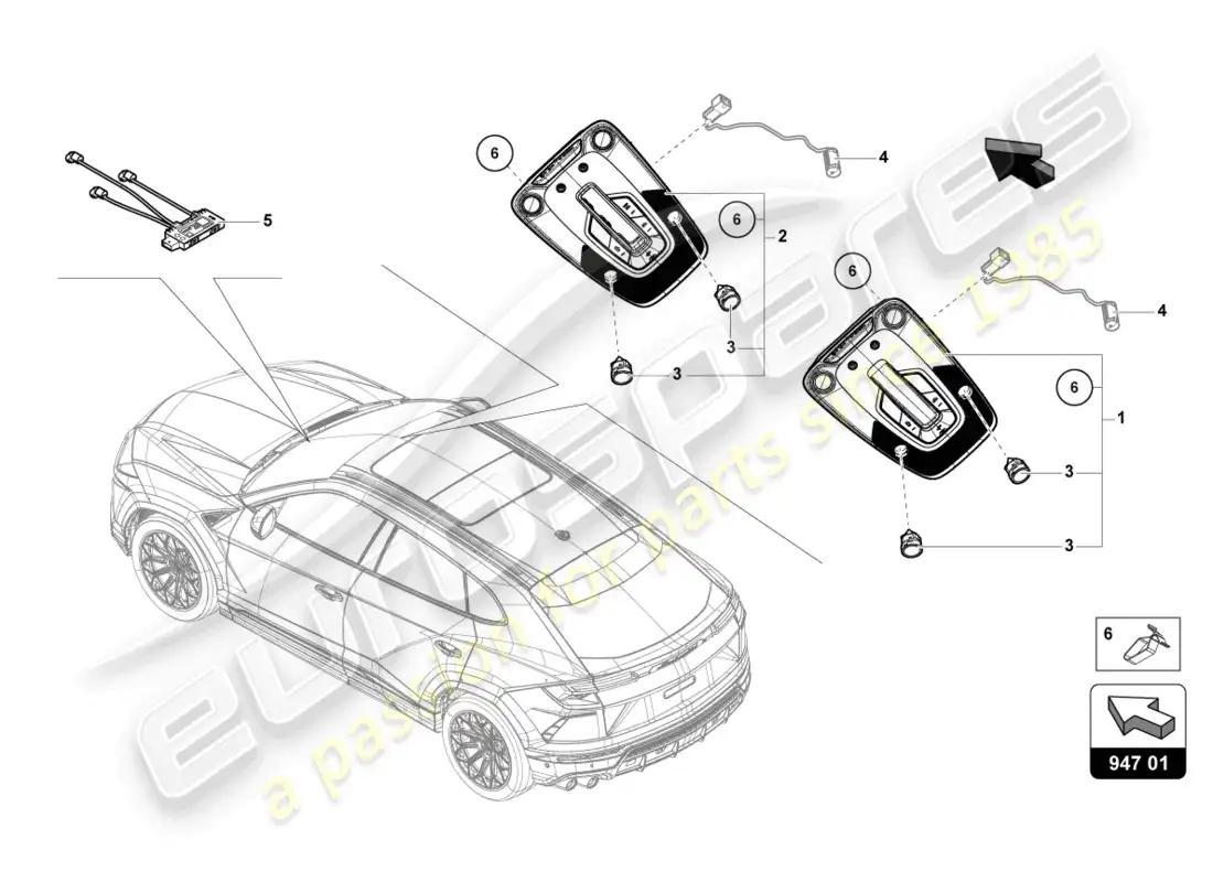 lamborghini urus s (2024) interior and reading light part diagram