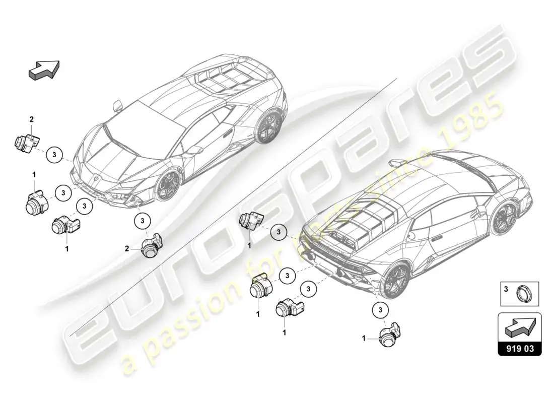 lamborghini evo spyder (2021) parking aid parts diagram