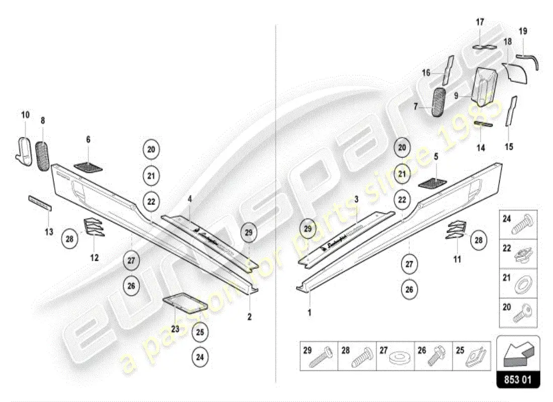 lamborghini diablo vt (1996) lower external side member for wheel housing parts diagram