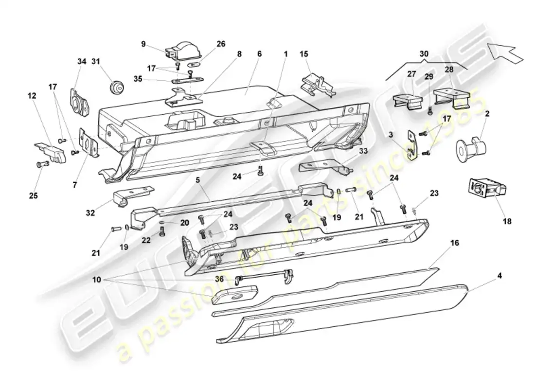 lamborghini lp550-2 spyder (2012) glove compartment parts diagram