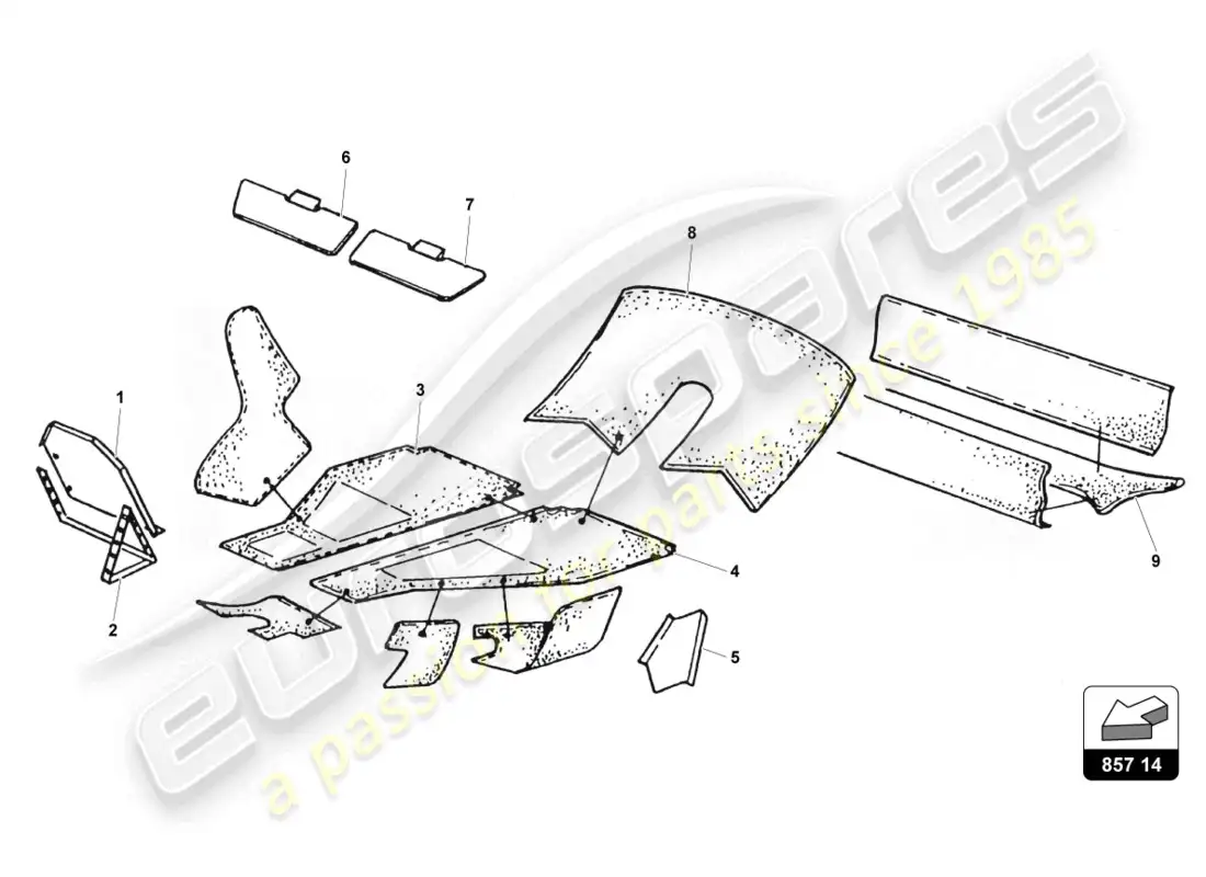 lamborghini countach 25th anniversary (1989) internal carpets parts diagram
