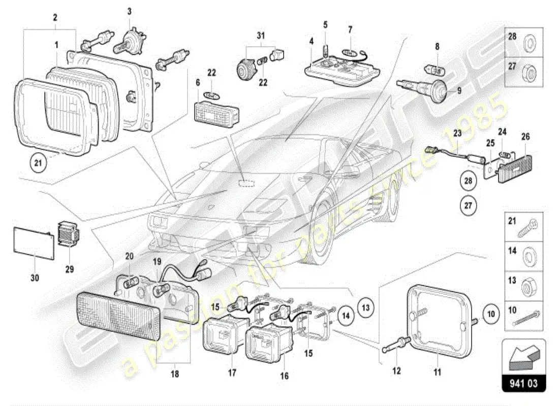 lamborghini diablo vt (1996) headlights parts diagram