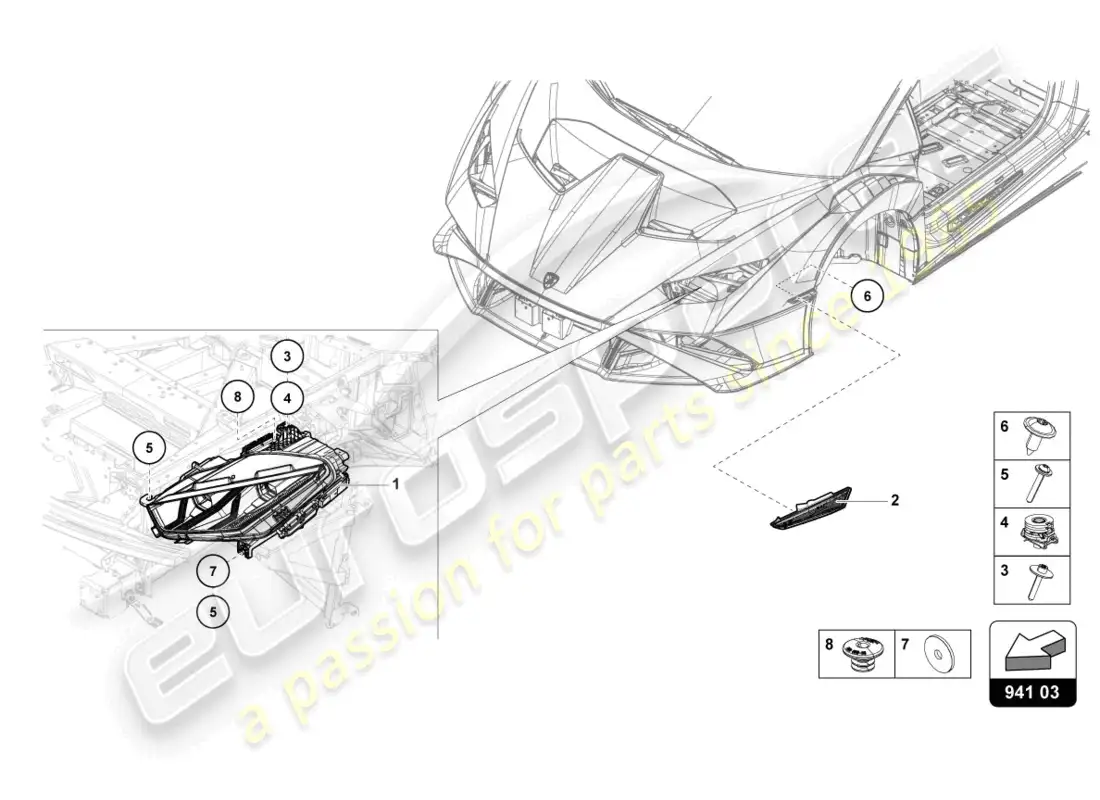 lamborghini sto (2024) led headlight front parts diagram