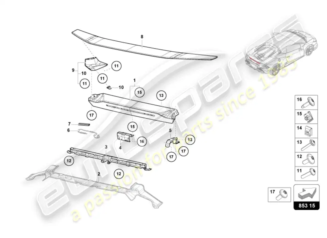 lamborghini tecnica (2023) rear panel upper part parts diagram