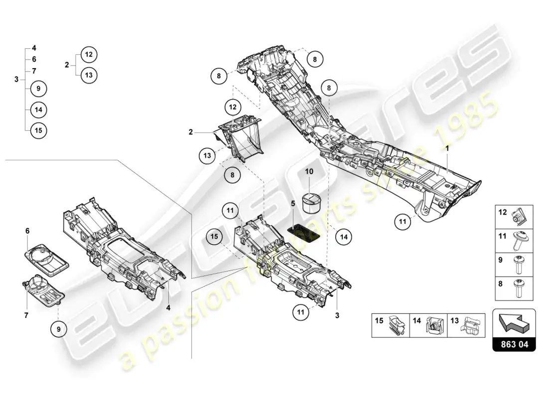 lamborghini evo coupe (2023) tunnel parts diagram