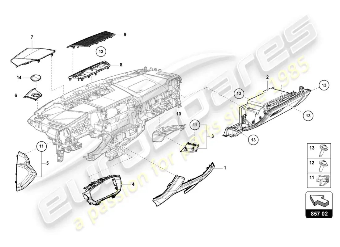 lamborghini urus performante (2024) instrument panel parts diagram