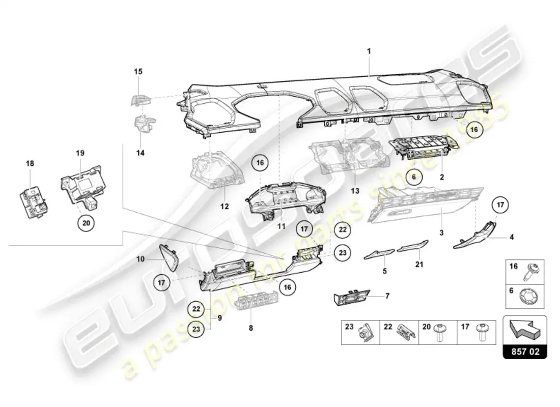lamborghini evo spyder (2024) instrument panel trim parts diagram