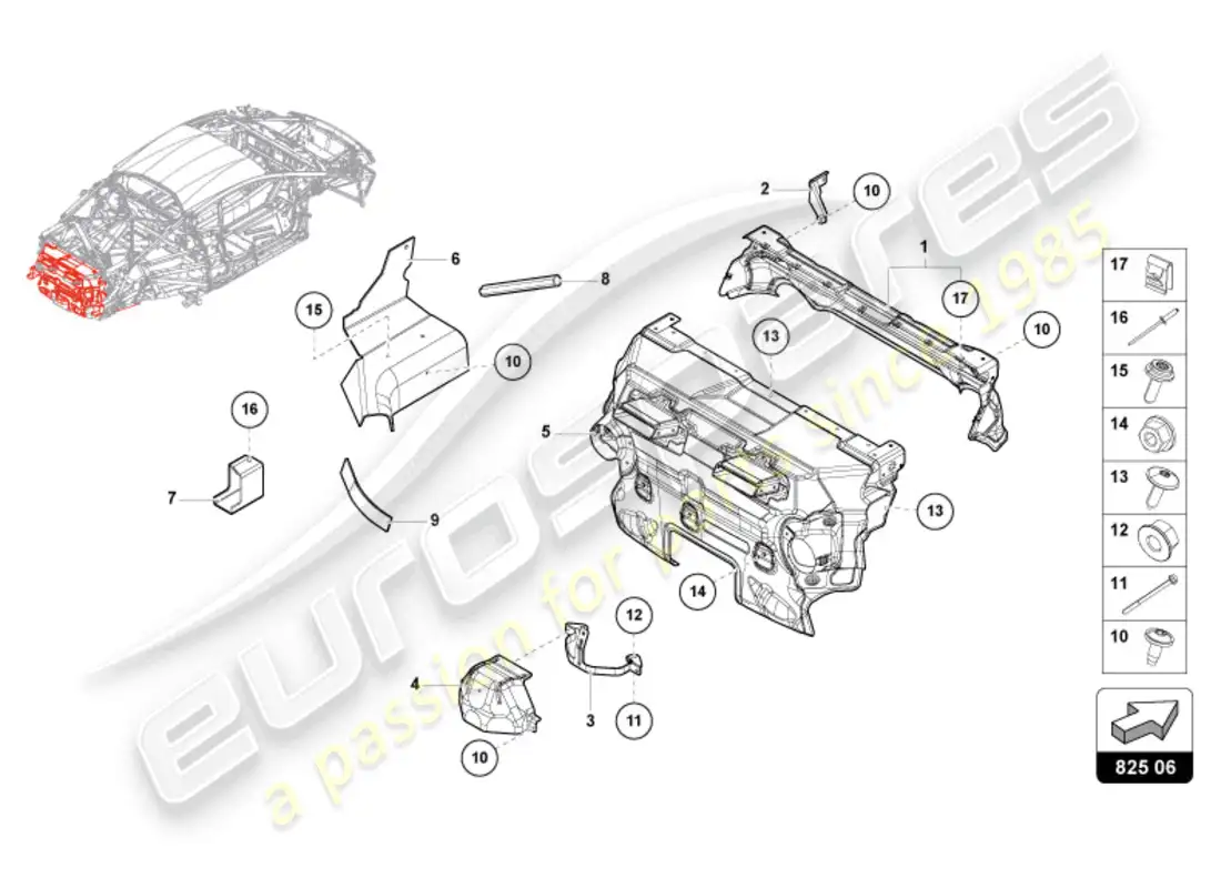 lamborghini tecnica (2023) heat shield 'opf' parts diagram