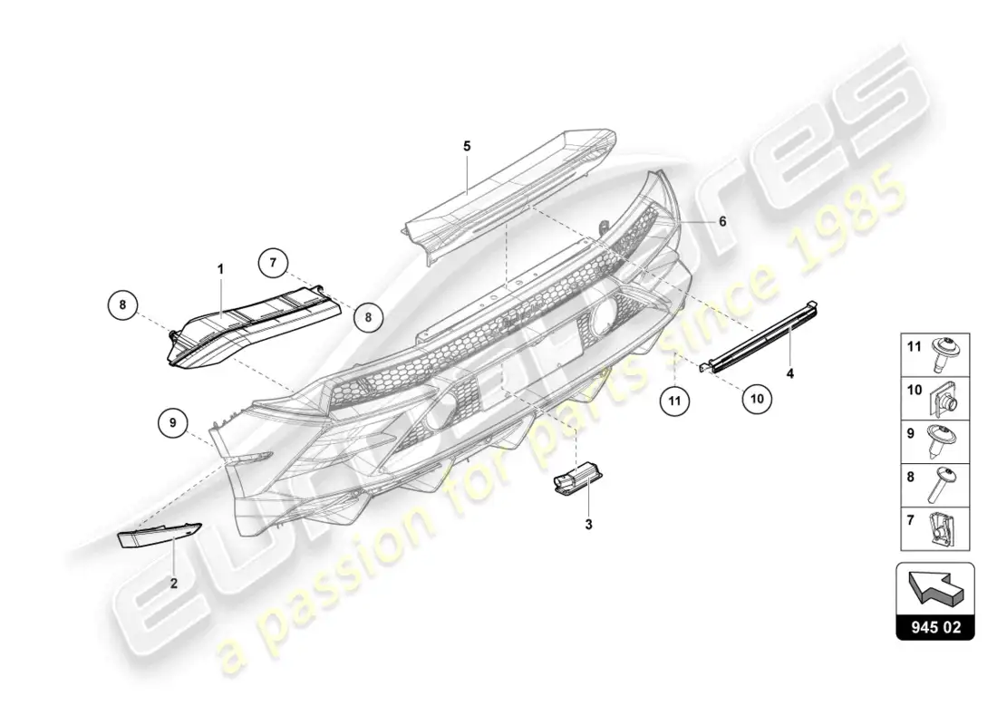 lamborghini evo spyder (2024) rear light parts diagram