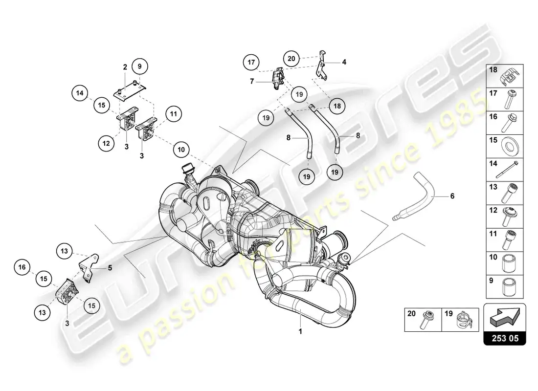 lamborghini evo spyder (2022) silencer parts diagram