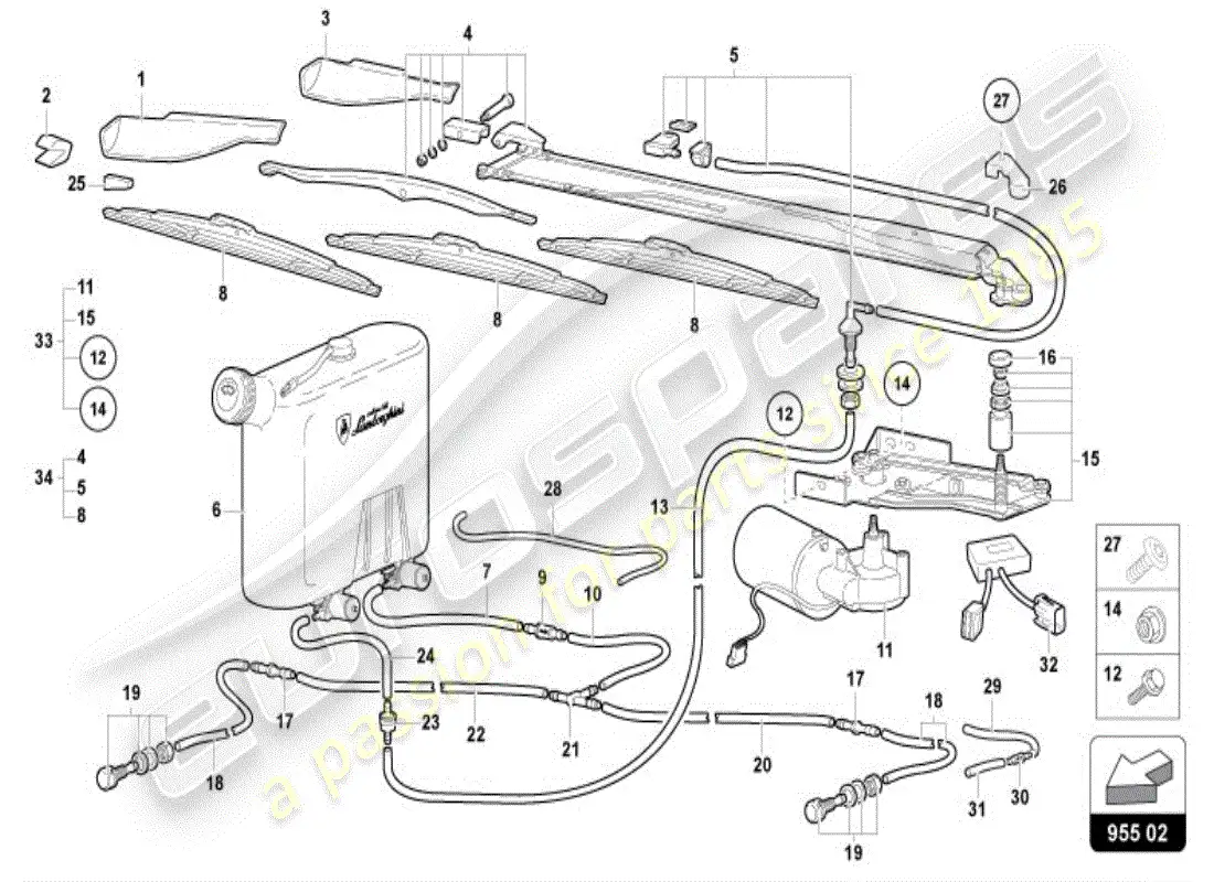 lamborghini diablo vt (1996) windshield wiper parts diagram