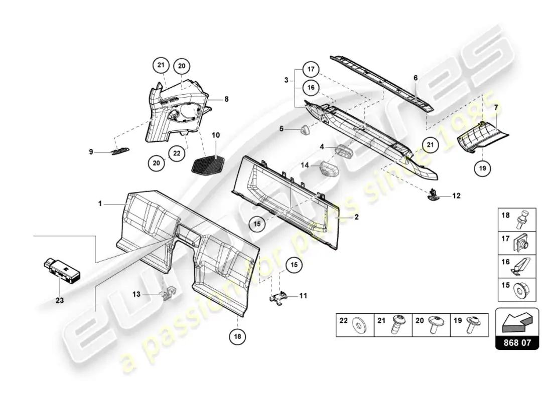 lamborghini evo coupe 2wd (2023) interior decor parts diagram