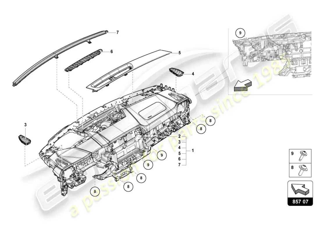 lamborghini urus performante (2024) instrument panel parts diagram
