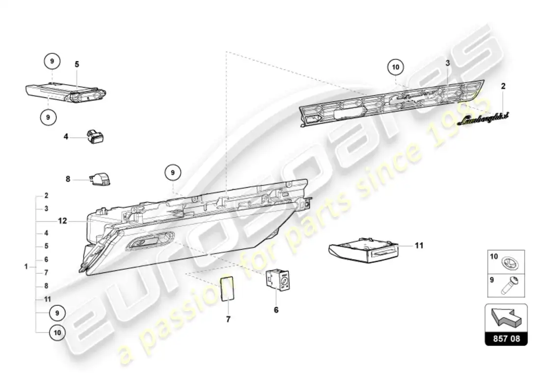 lamborghini evo spyder (2024) glove compartment parts diagram