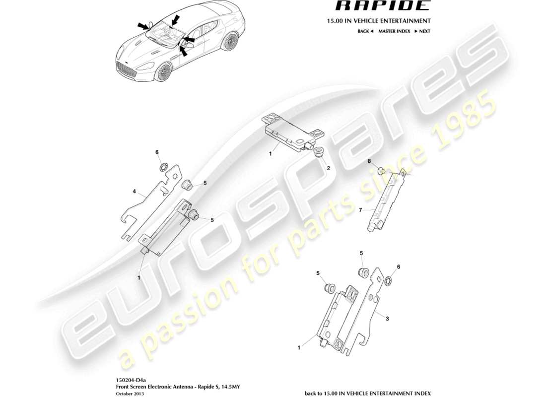 aston martin rapide (2012) electronic antenna, 14.5my on part diagram