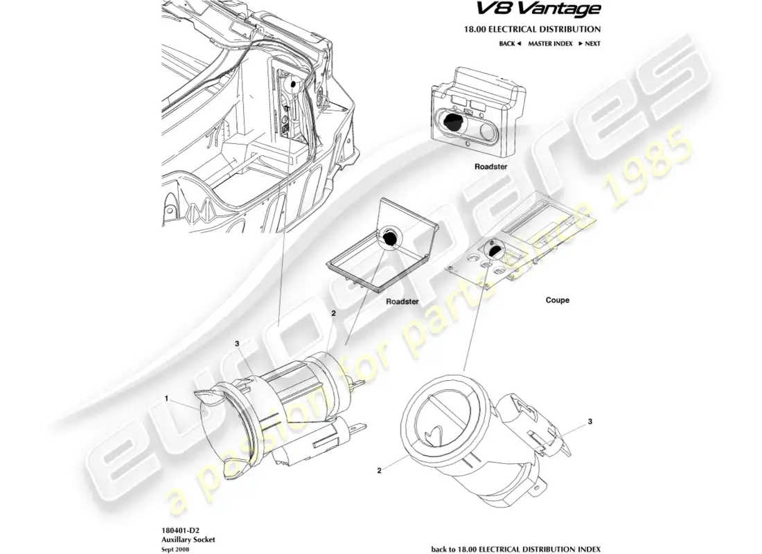 aston martin v8 vantage (2015) auxiliary socket part diagram