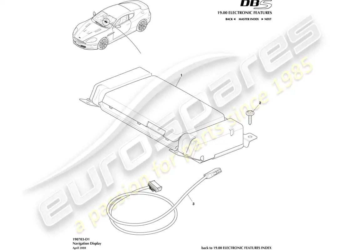 aston martin dbs (2014) navigation display parts diagram