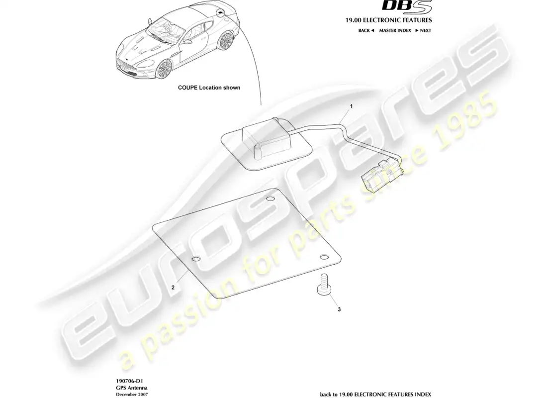 aston martin dbs (2014) gps antenna parts diagram