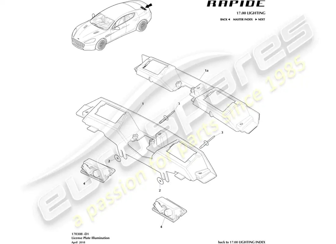 aston martin rapide (2012) license plate lamps parts diagram