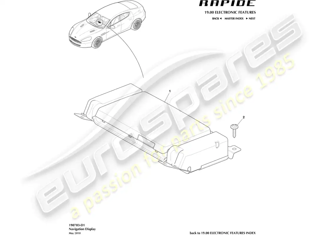 aston martin rapide (2016) navigation display parts diagram
