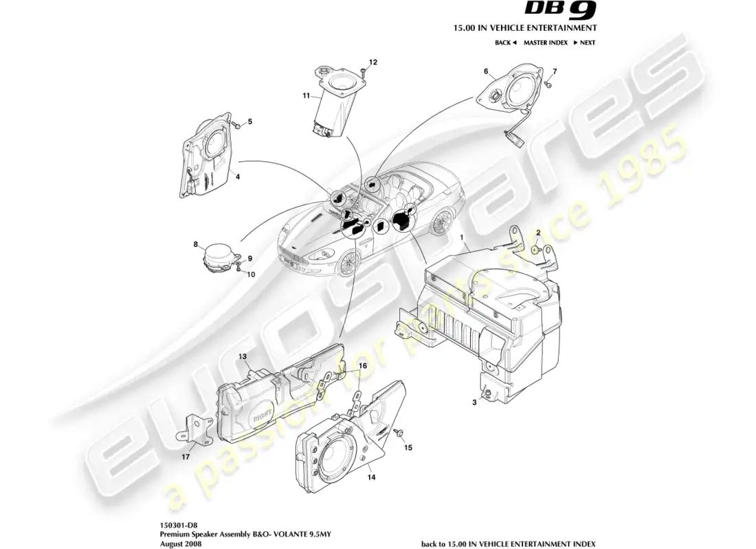 aston martin db9 (2005) speaker, premium, volante parts diagram