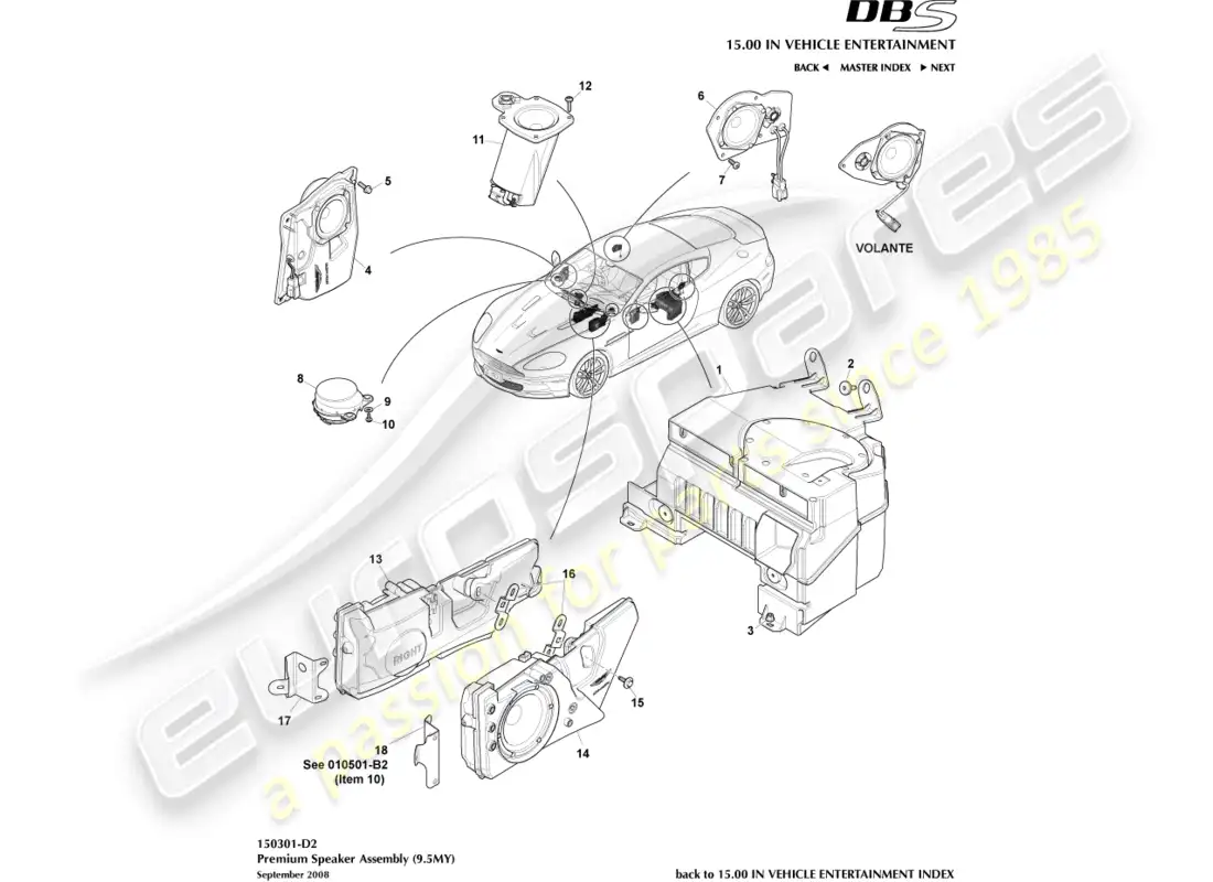 aston martin dbs (2009) speaker, premium parts diagram