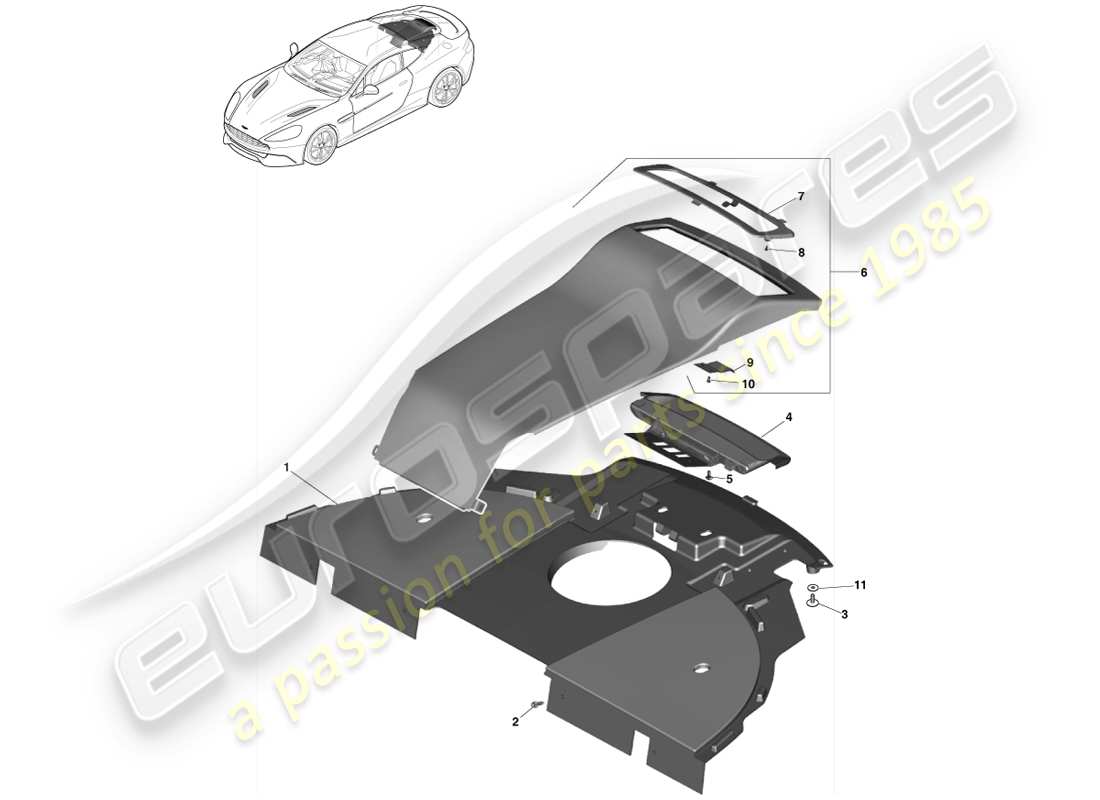 aston martin vanquish (2013) parcel shelf trim panel, 2+2 coupe part diagram