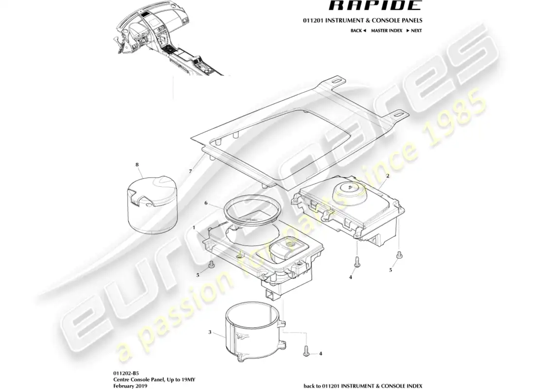 aston martin rapide (2012) centre console panel parts diagram