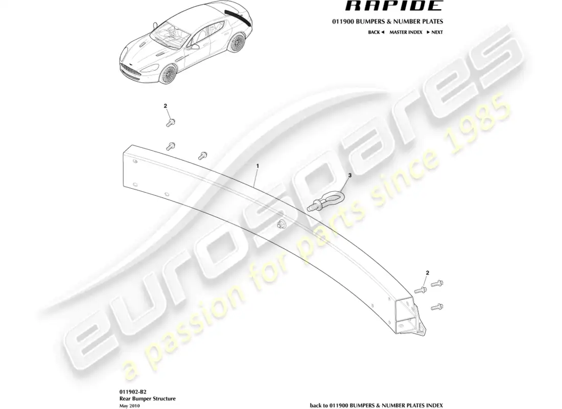 aston martin rapide (2011) rear bumper structure parts diagram
