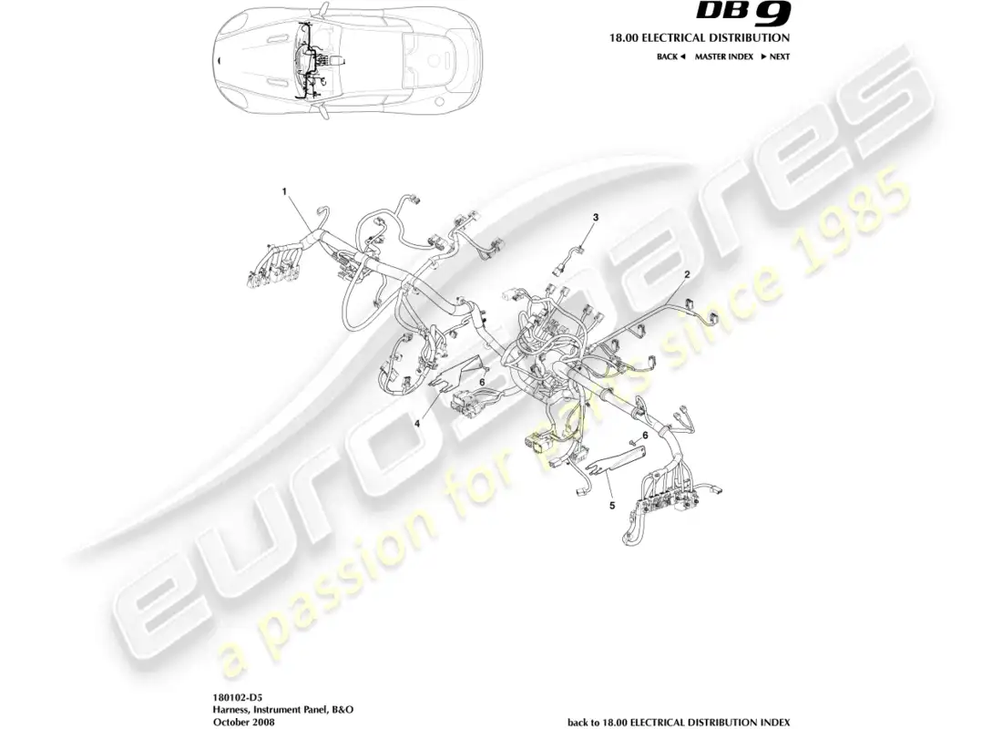 aston martin db9 (2008) ip harness, b&o parts diagram