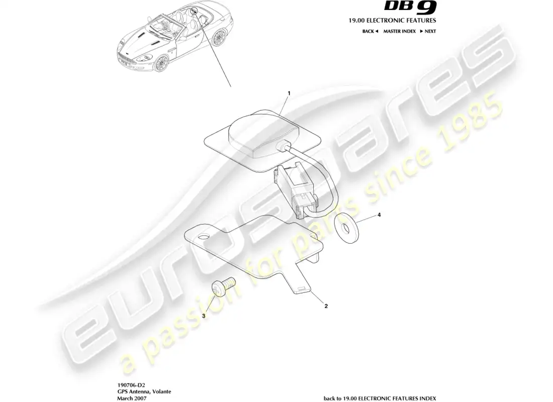 aston martin db9 (2004) gps antenna, volante parts diagram